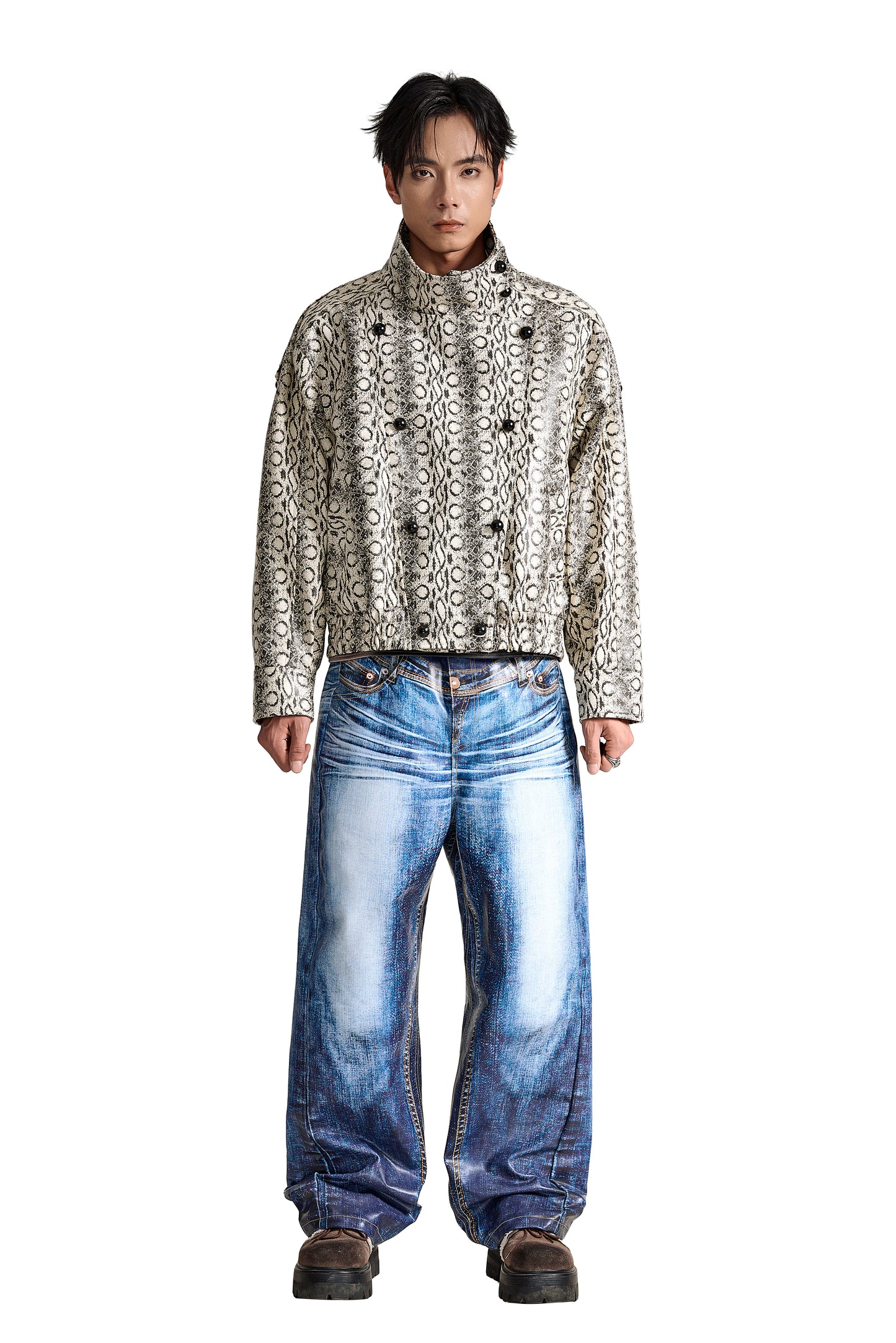 The Viper Commander Faux Leather Jacket | Snake Print Structured Streetwear