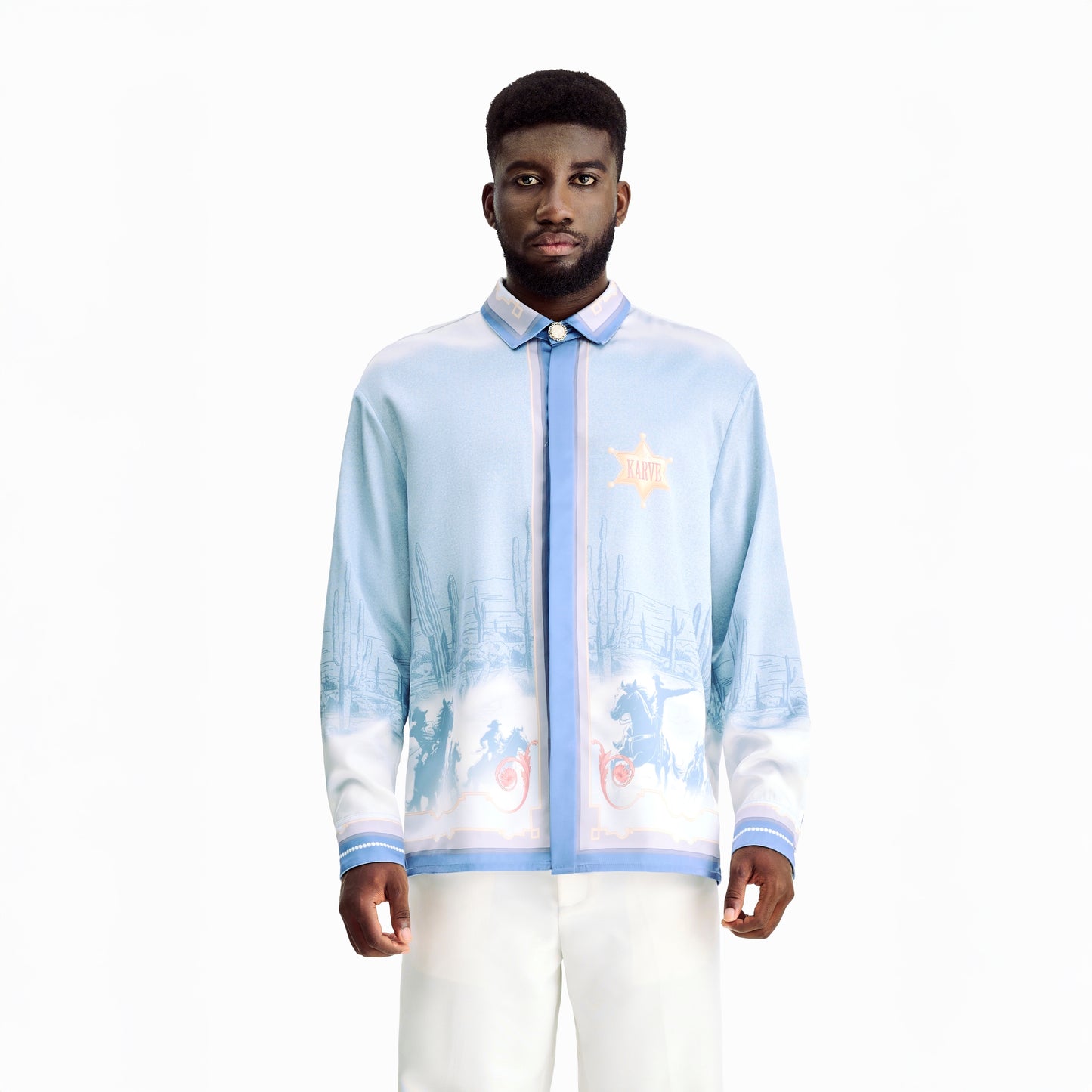 Bit Of Blue Long-Sleeved Silk Shirt