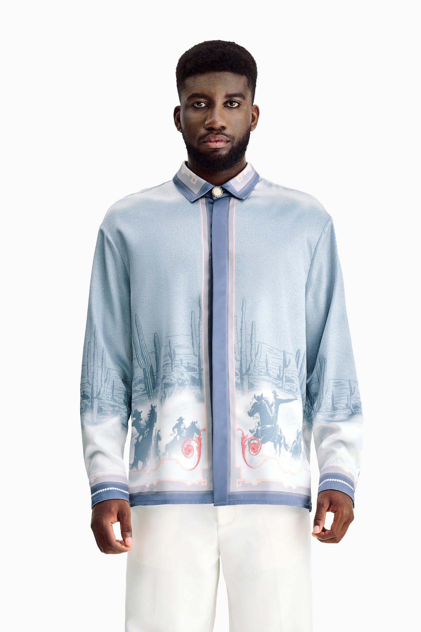 Bit Of Blue Long-Sleeved Silk Shirt