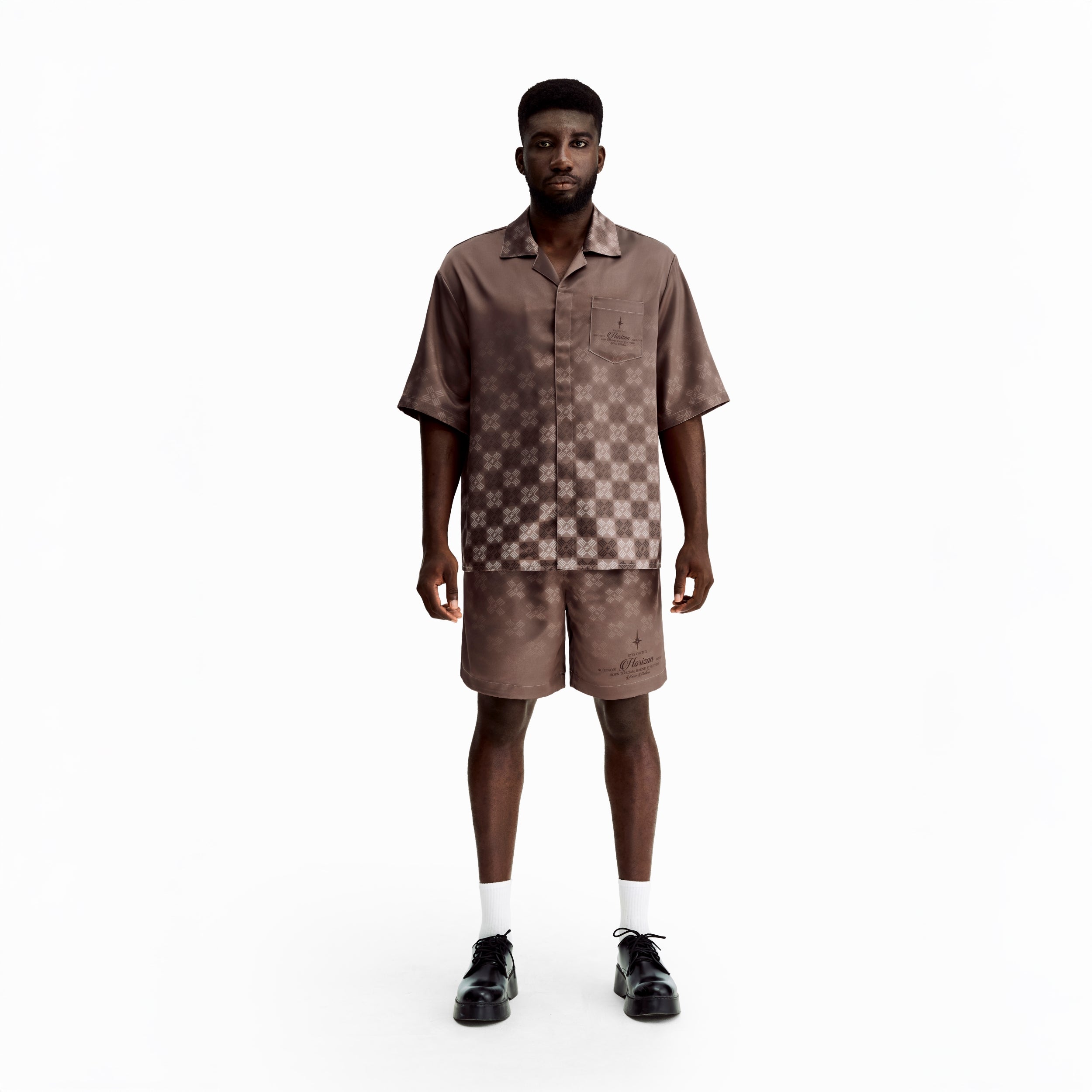 洋楽 silk Clay Horizon Silk Shirt | Printed Silk Short-Sleeve Luxury Blurred