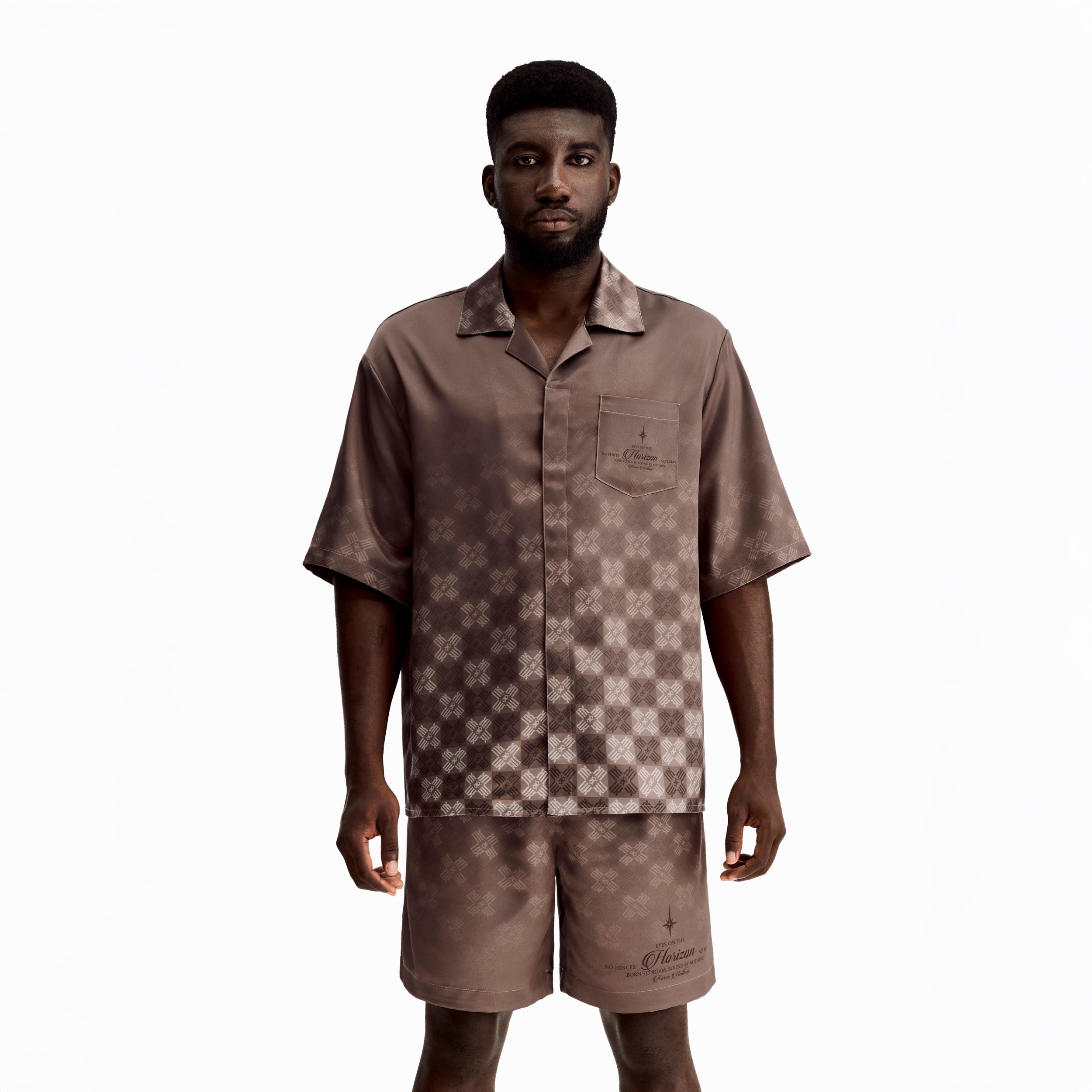 Clay Horizon Silk Shirt | Printed Silk Short-Sleeve Luxury Blurred