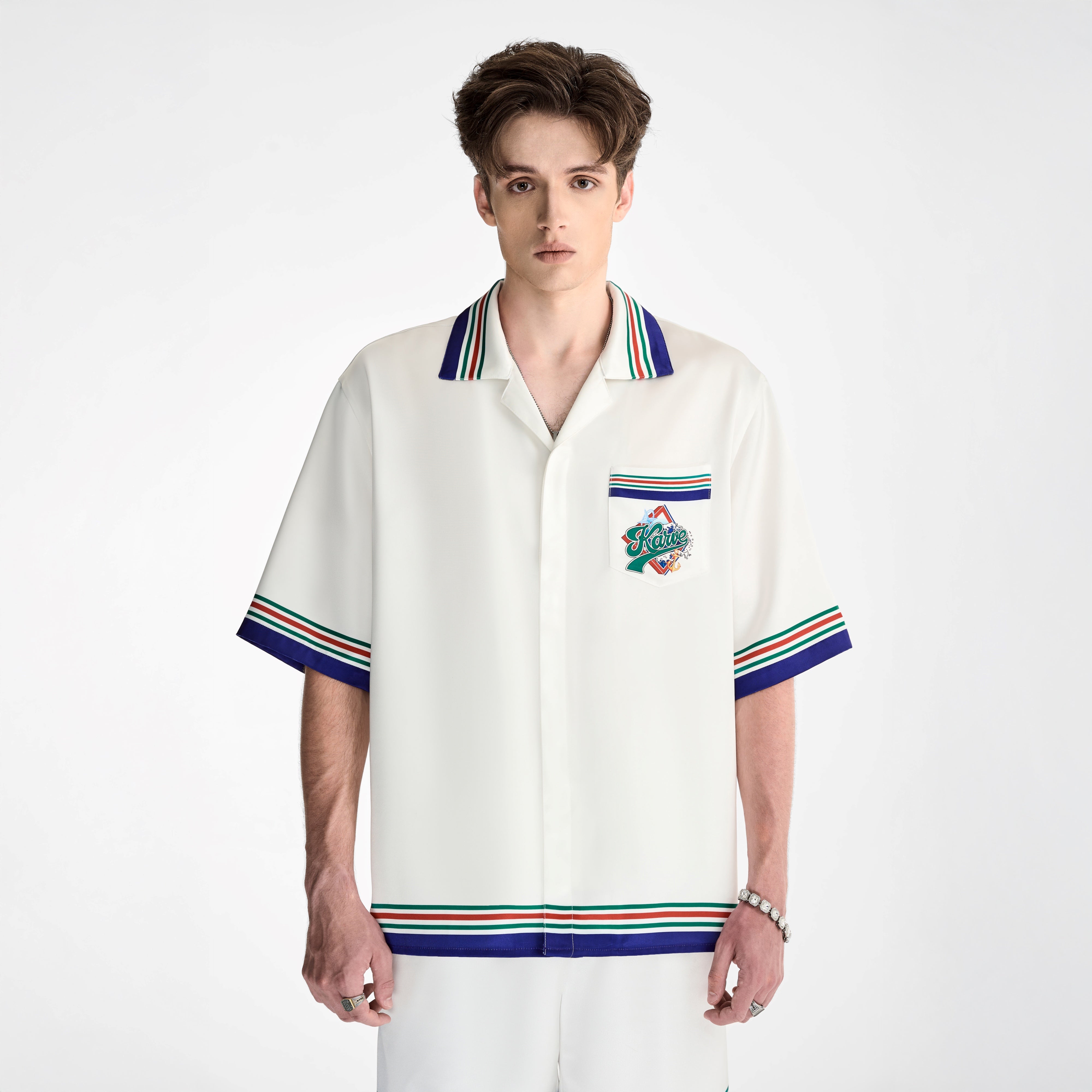 Seabound Silk Shirt | Printed Silk Taffeta Short Sleeve Streetwear
