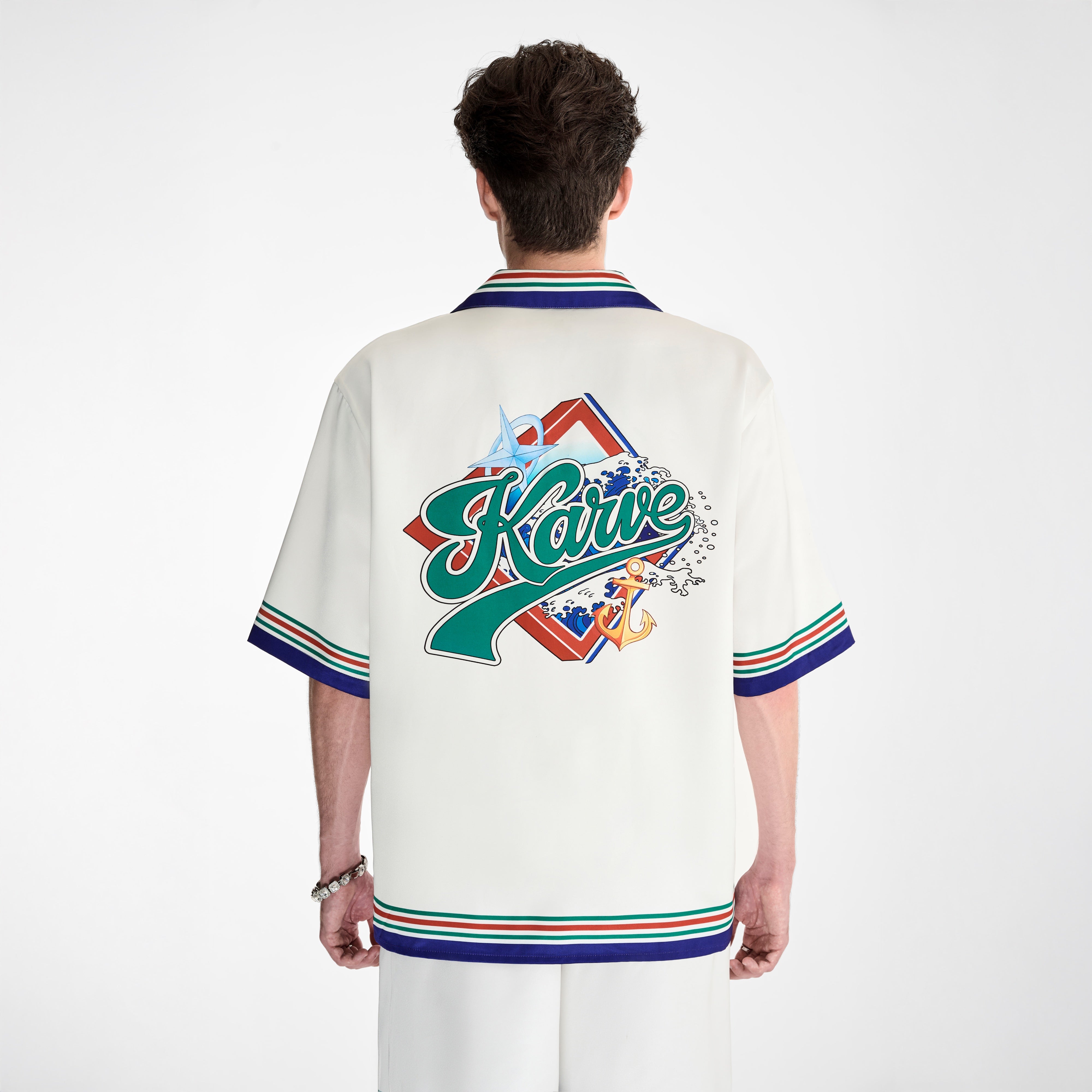 Seabound Silk Shirt | Printed Silk Taffeta Short Sleeve Streetwear