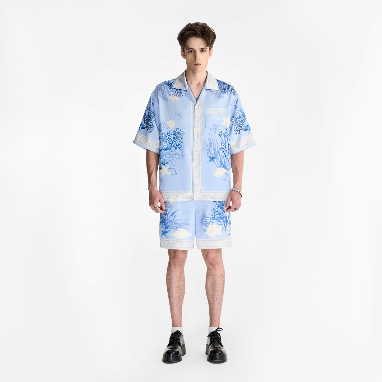 Quần short lụa xanh Coraline Rococo