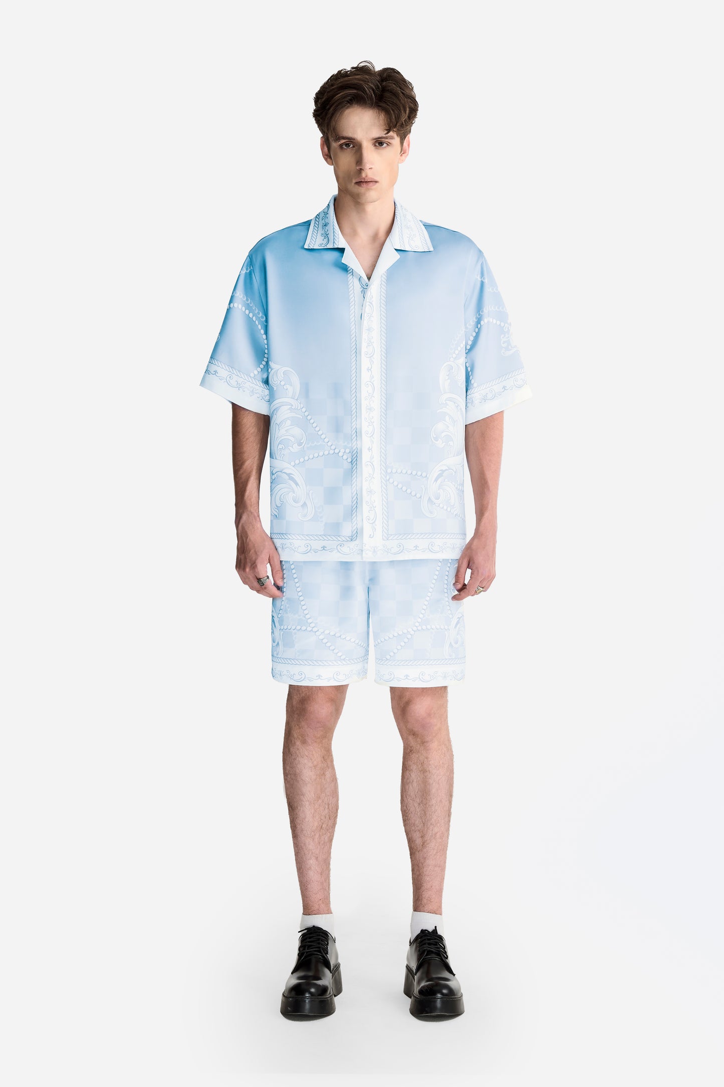 Epiphany Silk Shorts | Premium Printed Silk Tonal Checkerboard Baroque Art