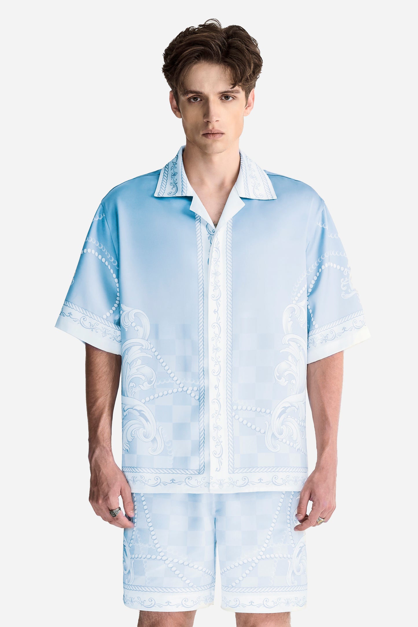 Epiphany Silk Shorts | Premium Printed Silk Tonal Checkerboard Baroque Art