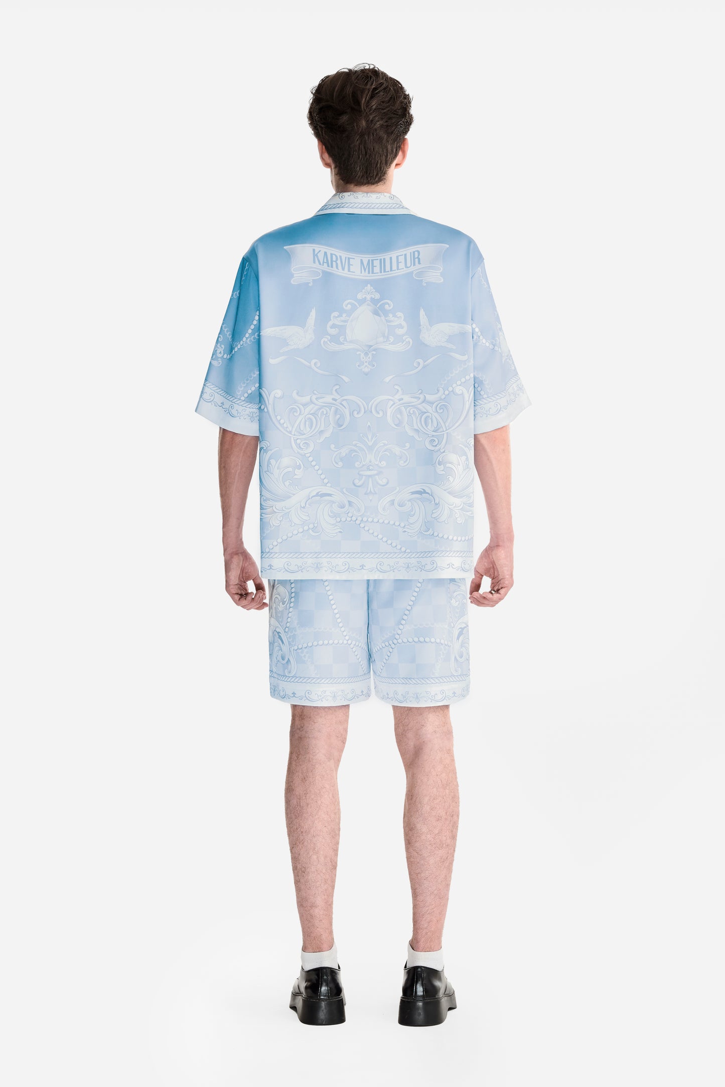 Epiphany Silk Shorts | Premium Printed Silk Tonal Checkerboard Baroque Art