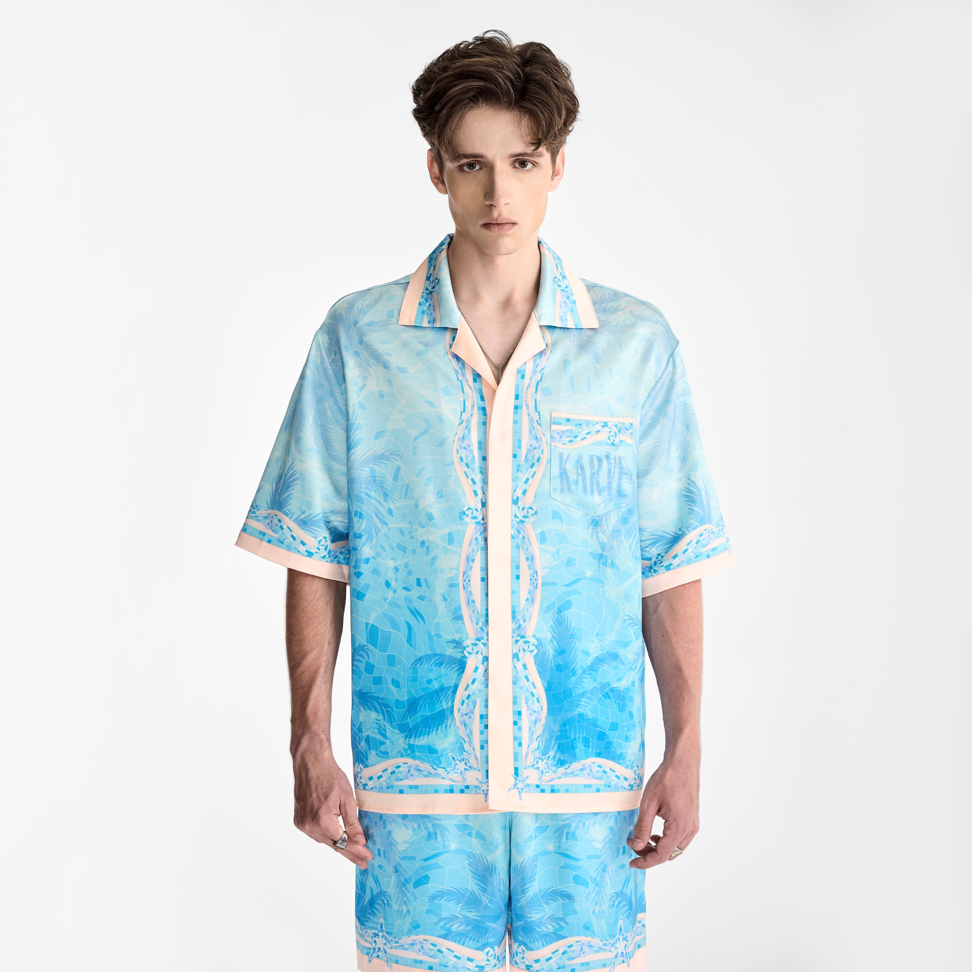 Iridescent Mosaic Silk Shirt | Premium Printed Silk Ocean Opulence