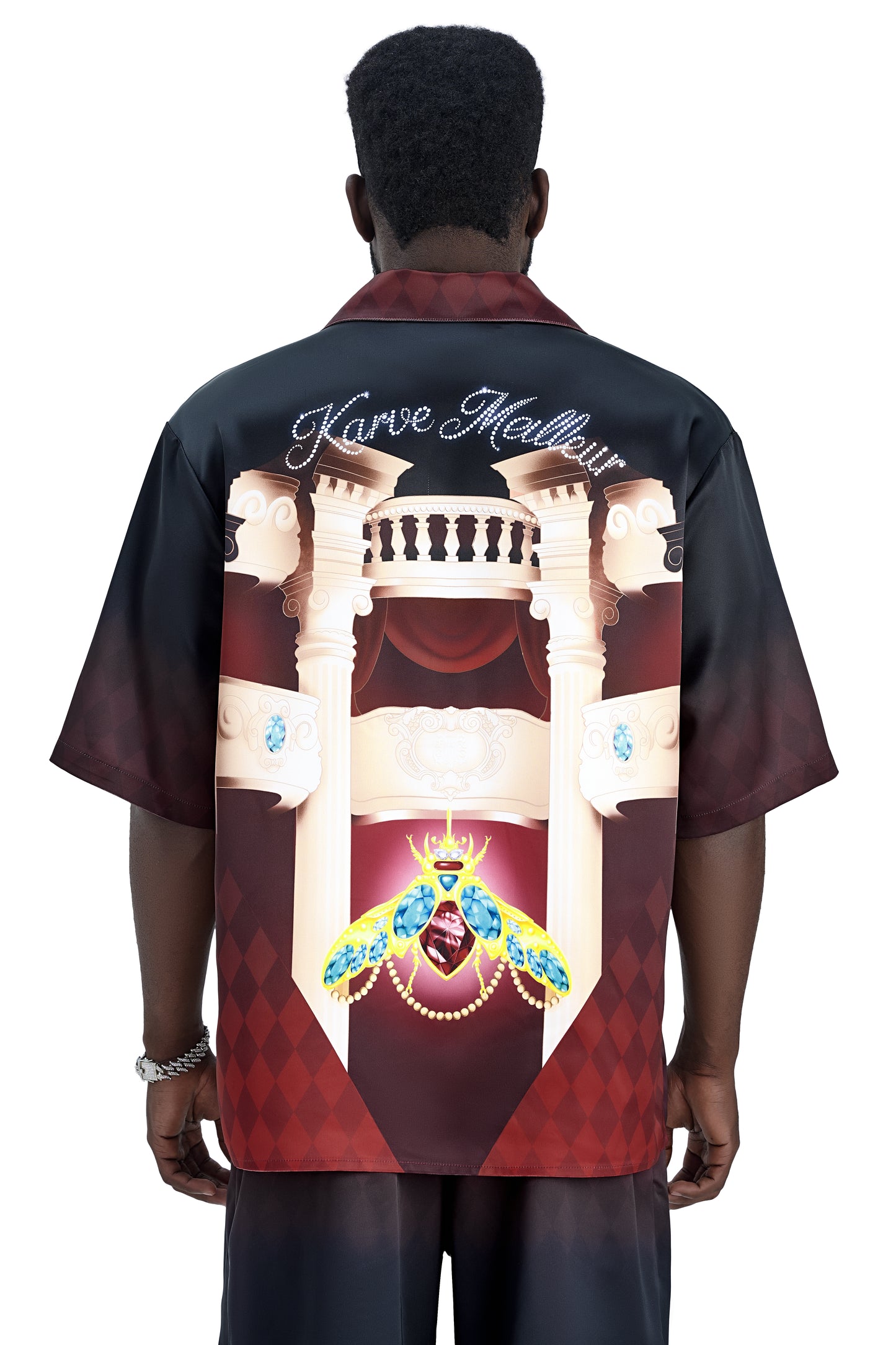 Phantom Silk Shirt | Printed Silk Taffeta Cuban Collar Short Sleeve Shirt