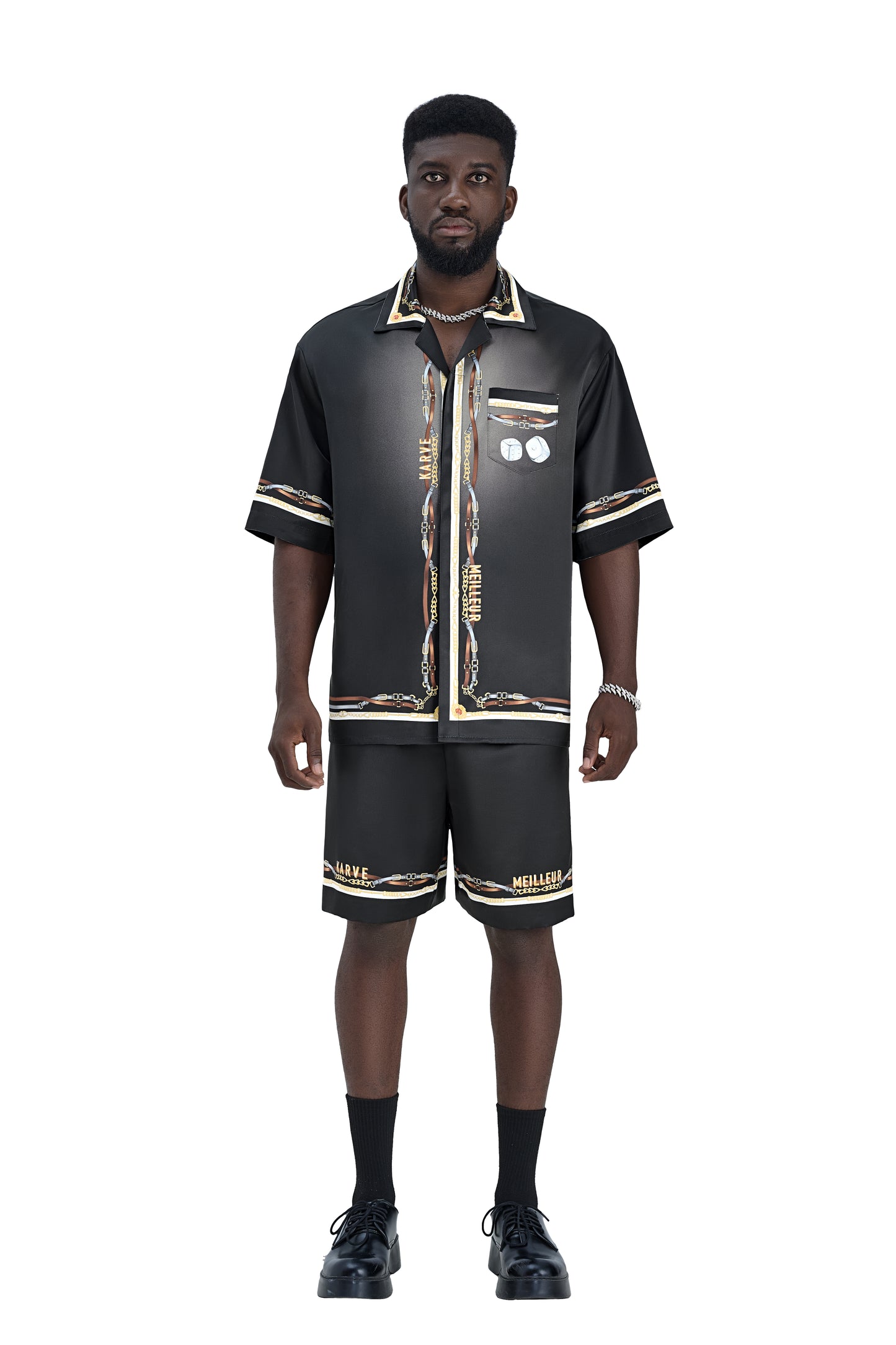 Black Ace Silk Shorts | Printed Silk Relaxed Fit Decadent Dice Game