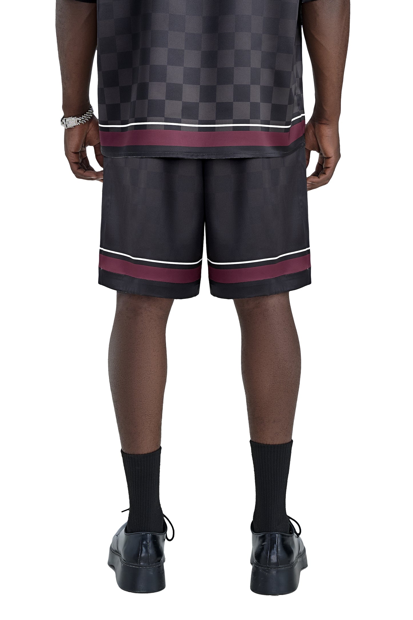 Lucky-K Silk Shorts | Printed Silk Relaxed Camp Collar Midnight Dice Checkerboard