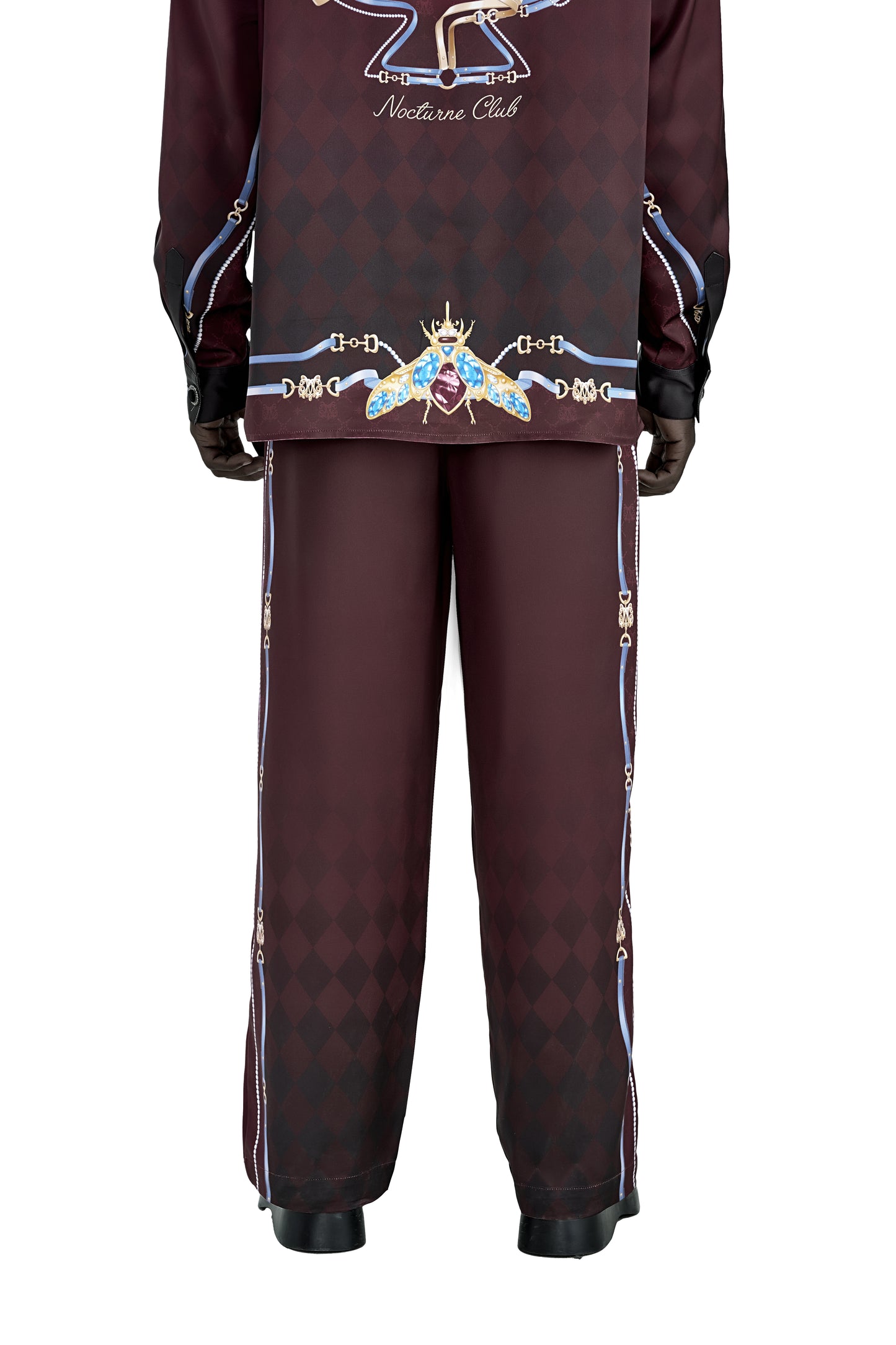 The Night Duke Silk Pants | Designer Silk Taffeta Card Print Resort Pants