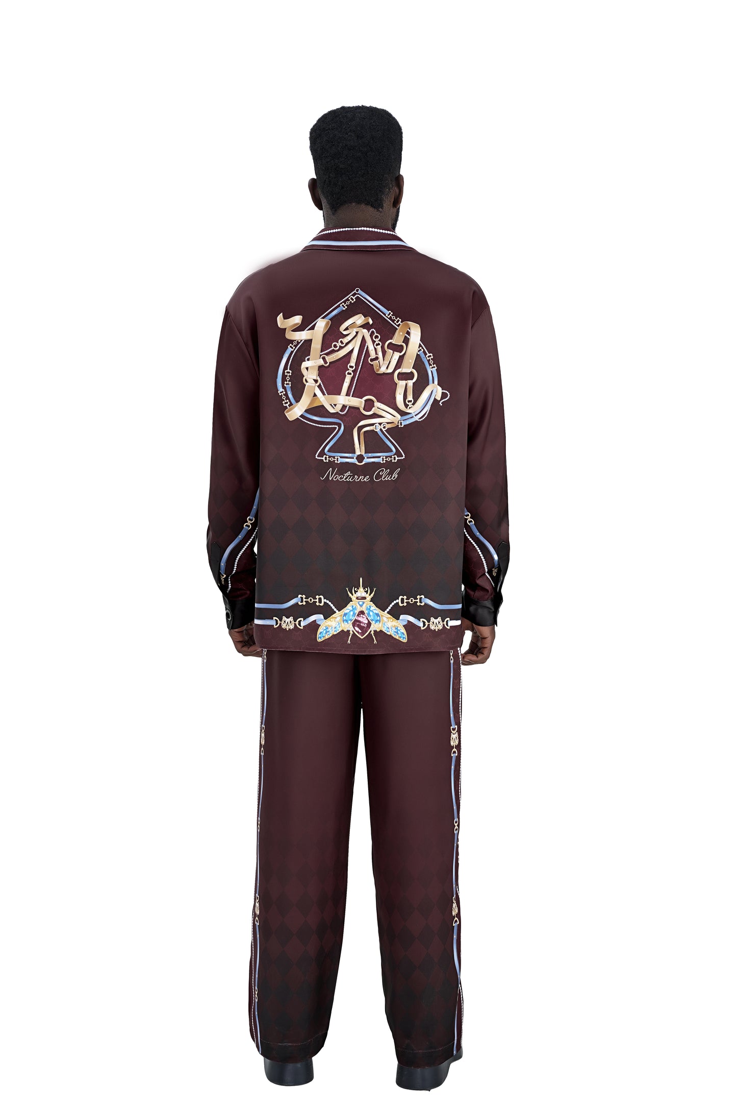 The Night Duke Silk Pants | Designer Silk Taffeta Card Print Resort Pants