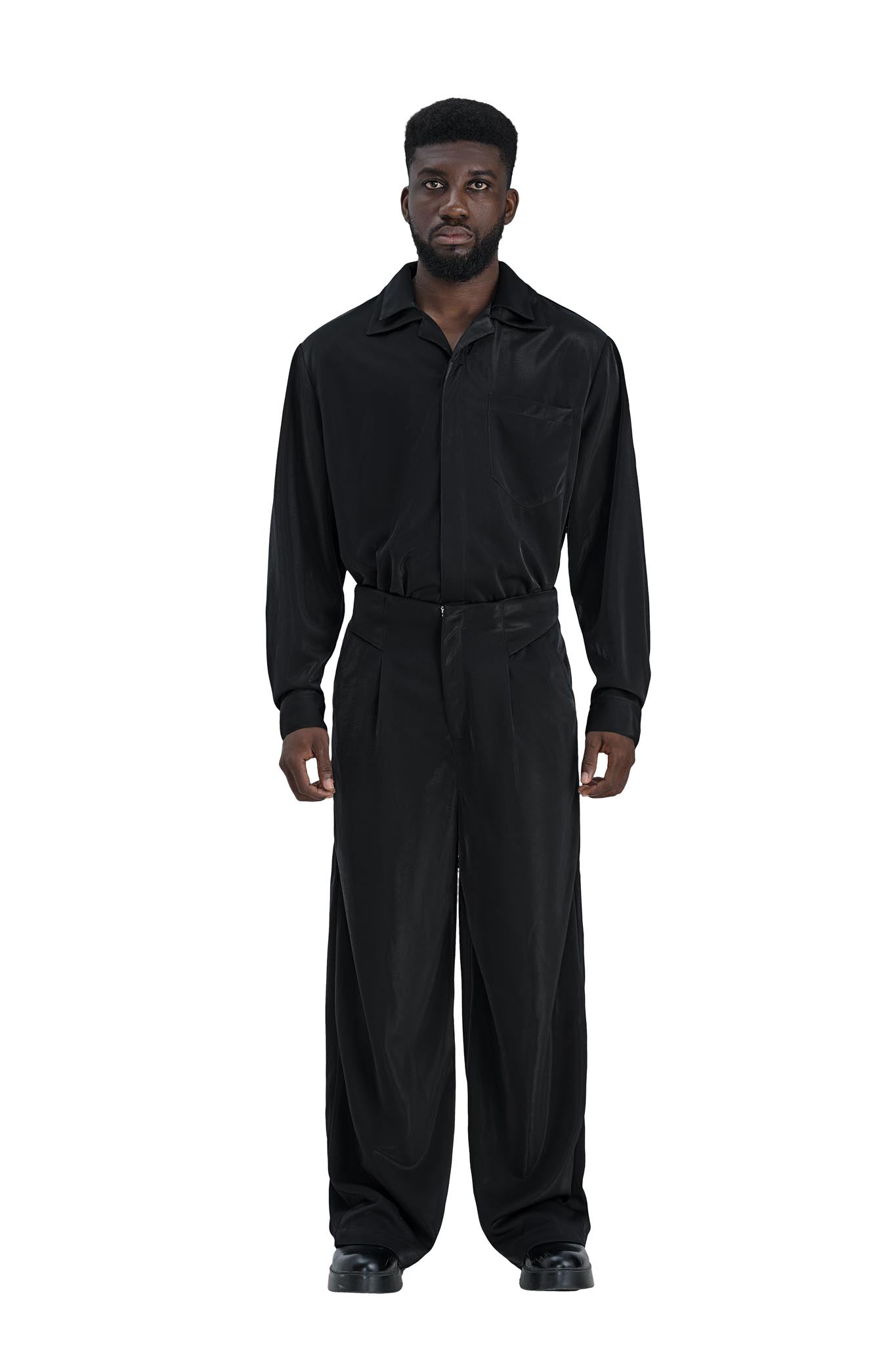 Luna Noir Shirt | Premium Obsidian Black Textured Shimmer Finish