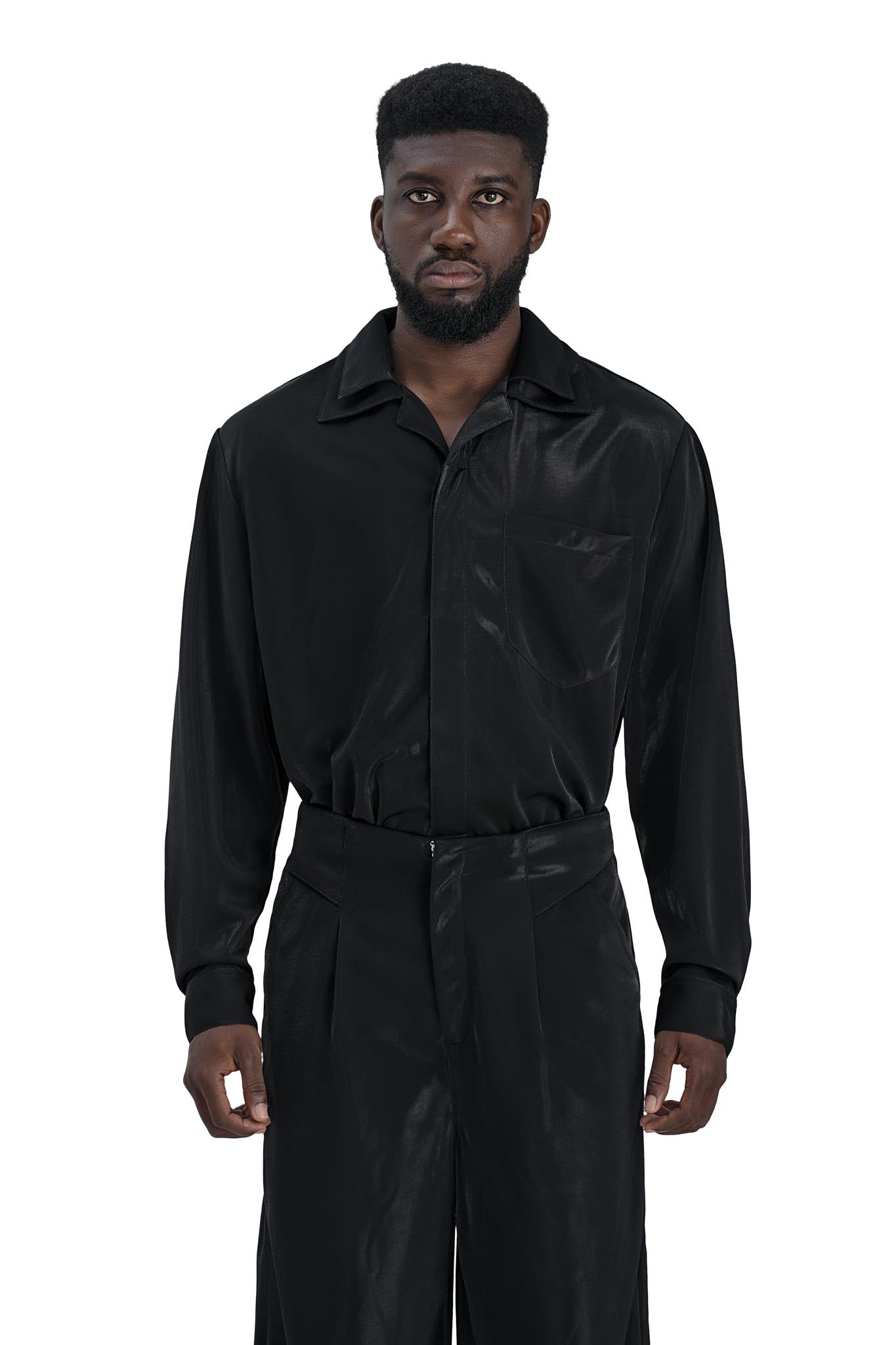 Luna Noir Shirt | Premium Obsidian Black Textured Shimmer Finish