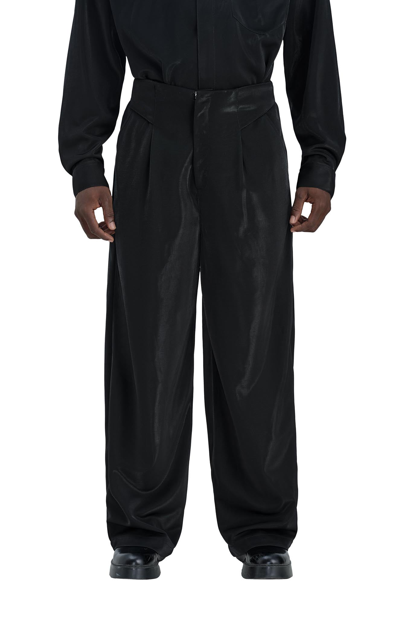 Luna Noir Trousers | Premium Obsidian Black Textured Shimmer Finish