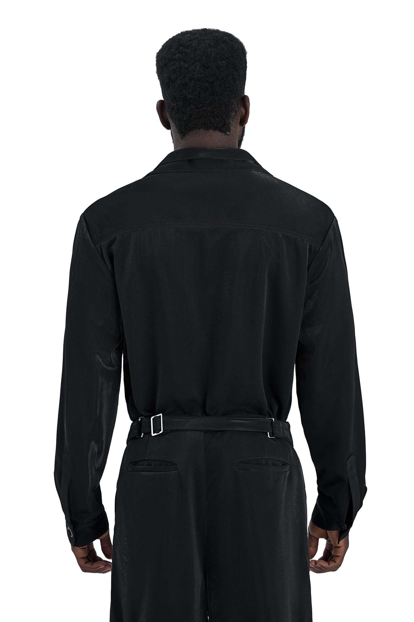 Luna Noir Shirt | Premium Obsidian Black Textured Shimmer Finish