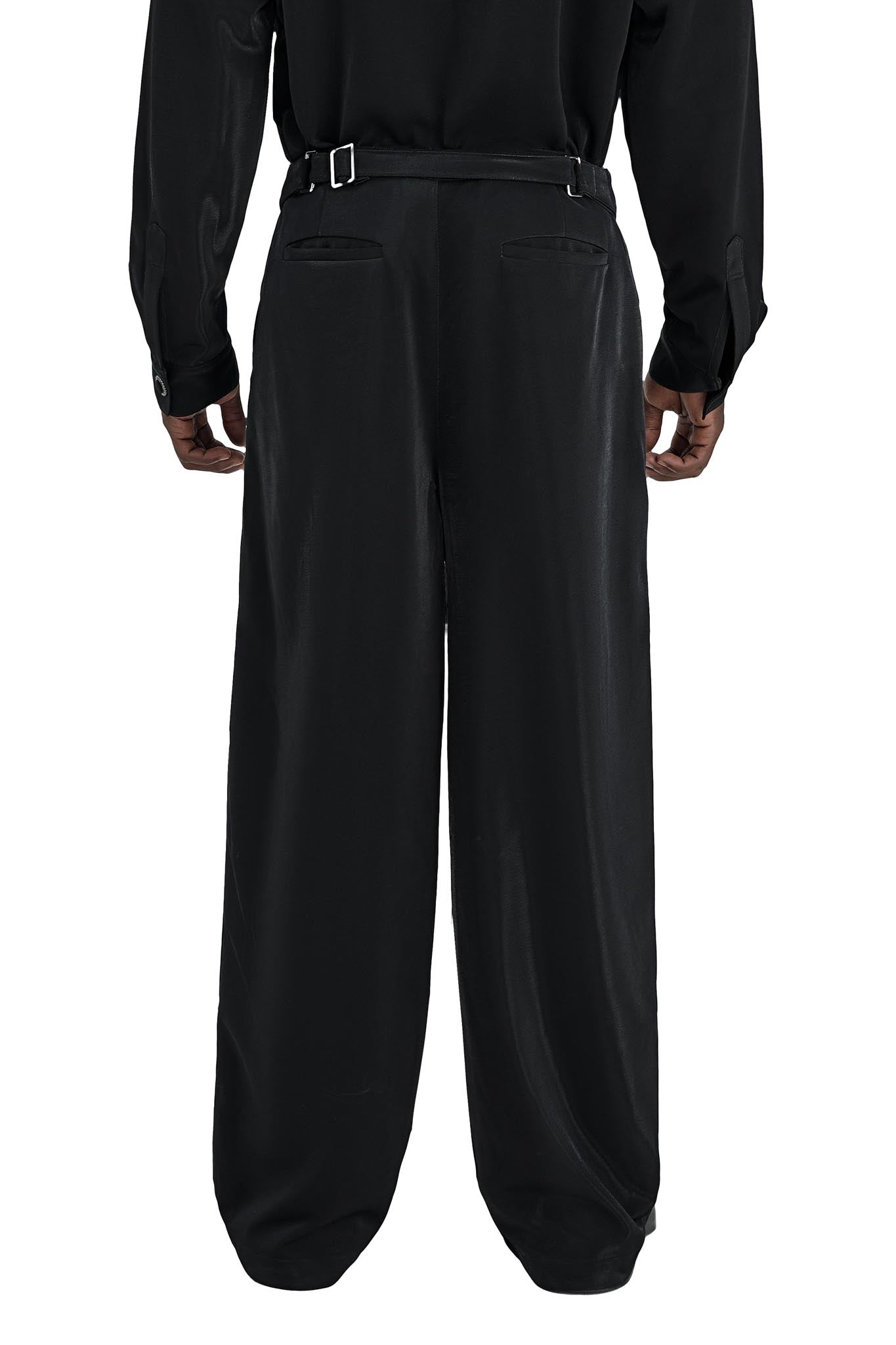 Luna Noir Trousers | Premium Obsidian Black Textured Shimmer Finish