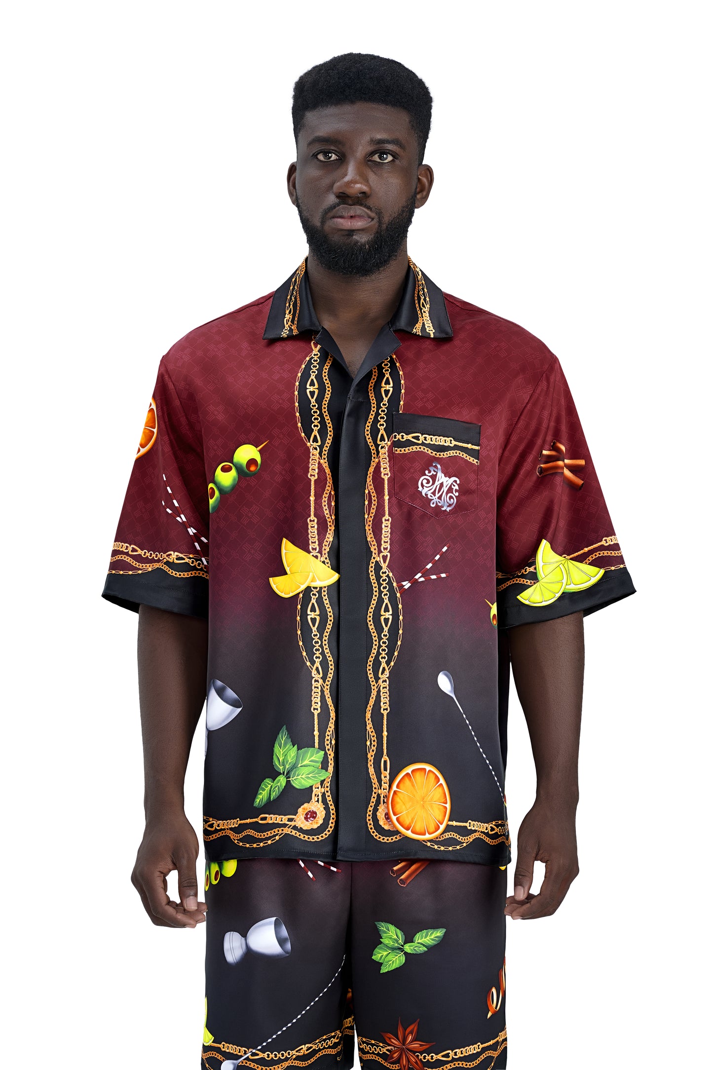 Agent 00K Silk Shirt | Printed Silk Taffeta Cuban Collar Short Sleeve Nightlife Cocktail