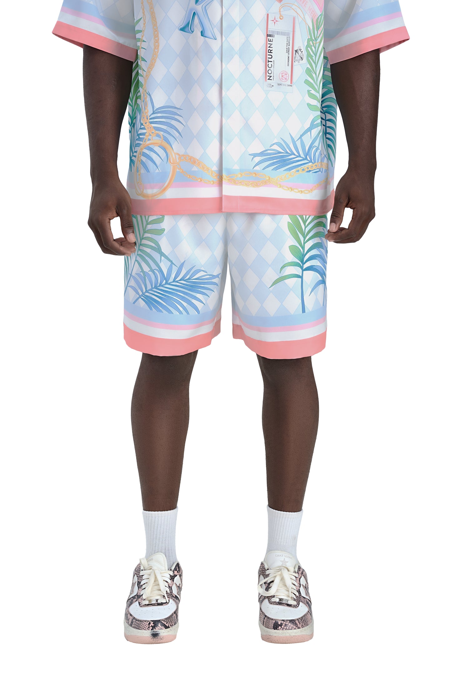 Miami Dice Silk Shorts | Premium Printed Taffeta Luxury Navy Blue Maximalist Tropical