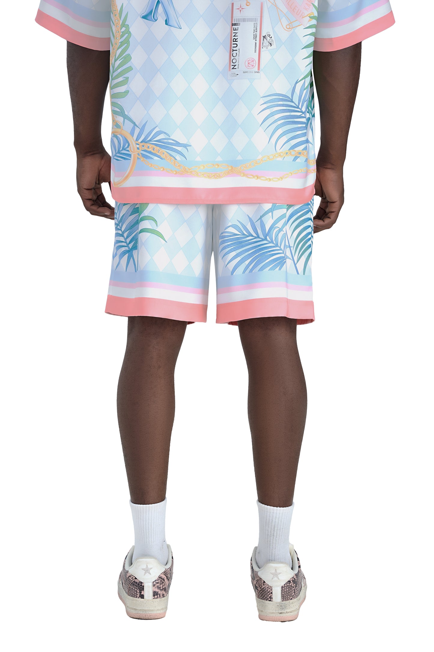 Miami Dice Silk Shorts | Premium Printed Taffeta Luxury Navy Blue Maximalist Tropical