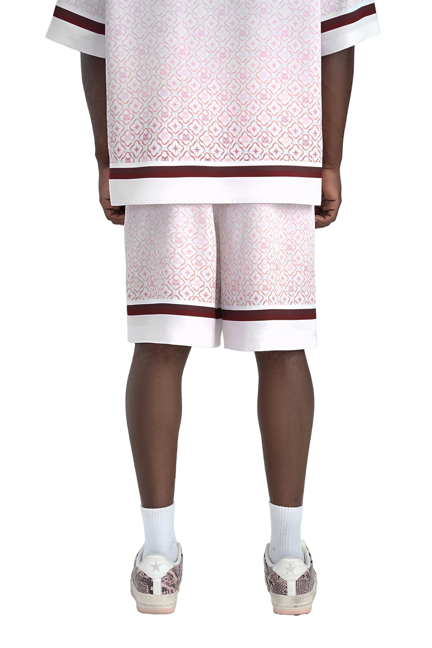 K Mania Red Silk Shorts | High-End Printed Silk Monogram Design