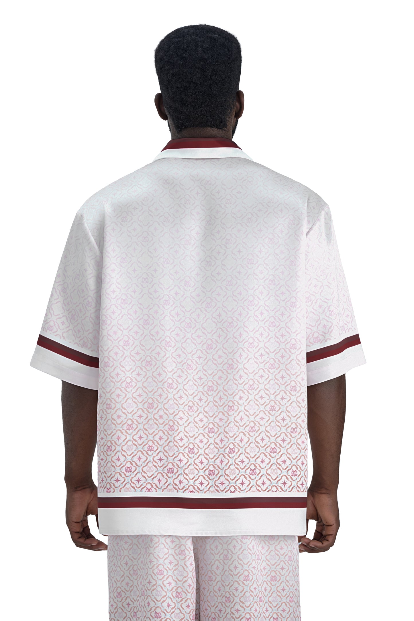 K Mania Red Silk Shirt | Printed Silk Short-Sleeve Luxury Monogram Design