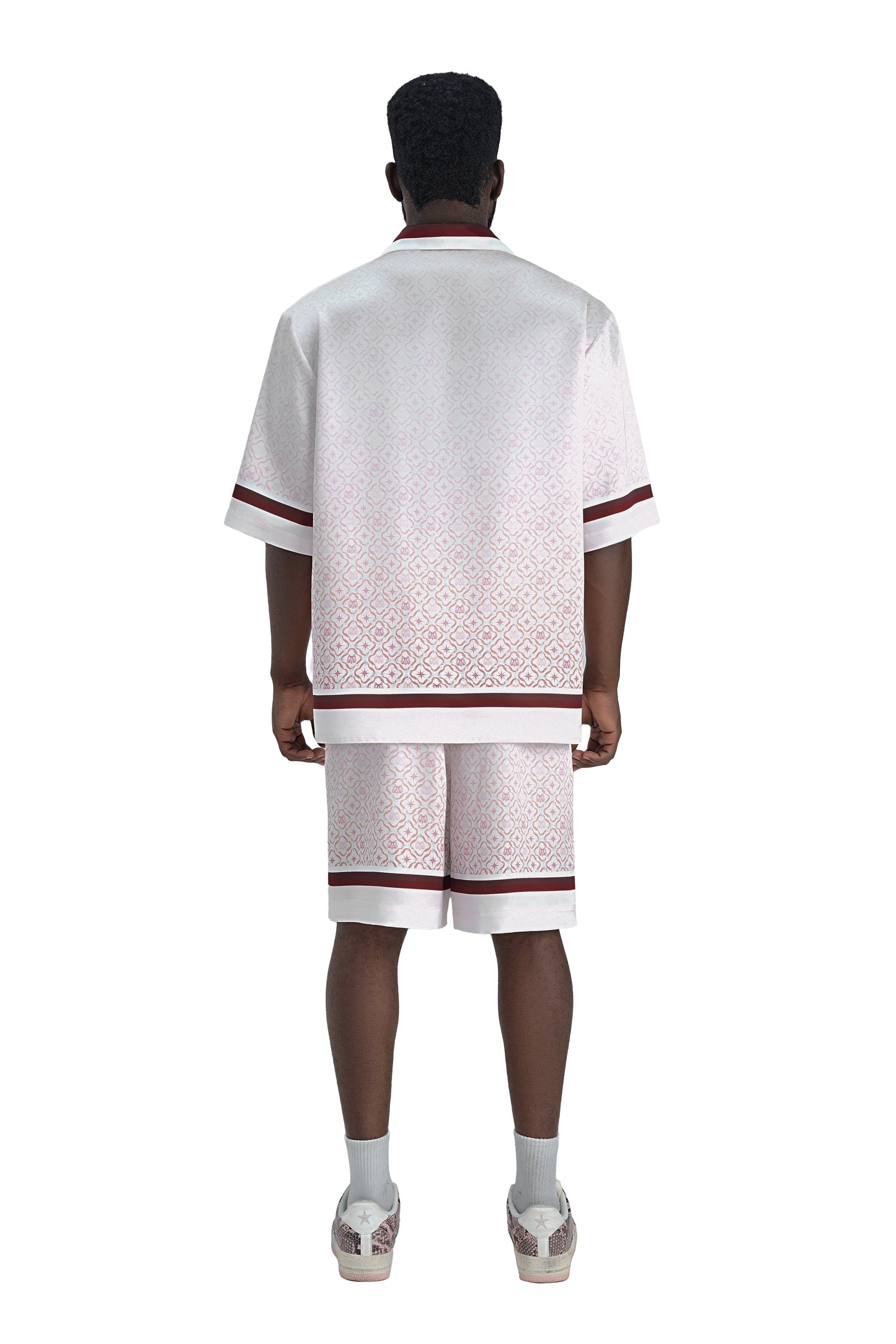 K Mania Red Silk Shorts | High-End Printed Silk Monogram Design