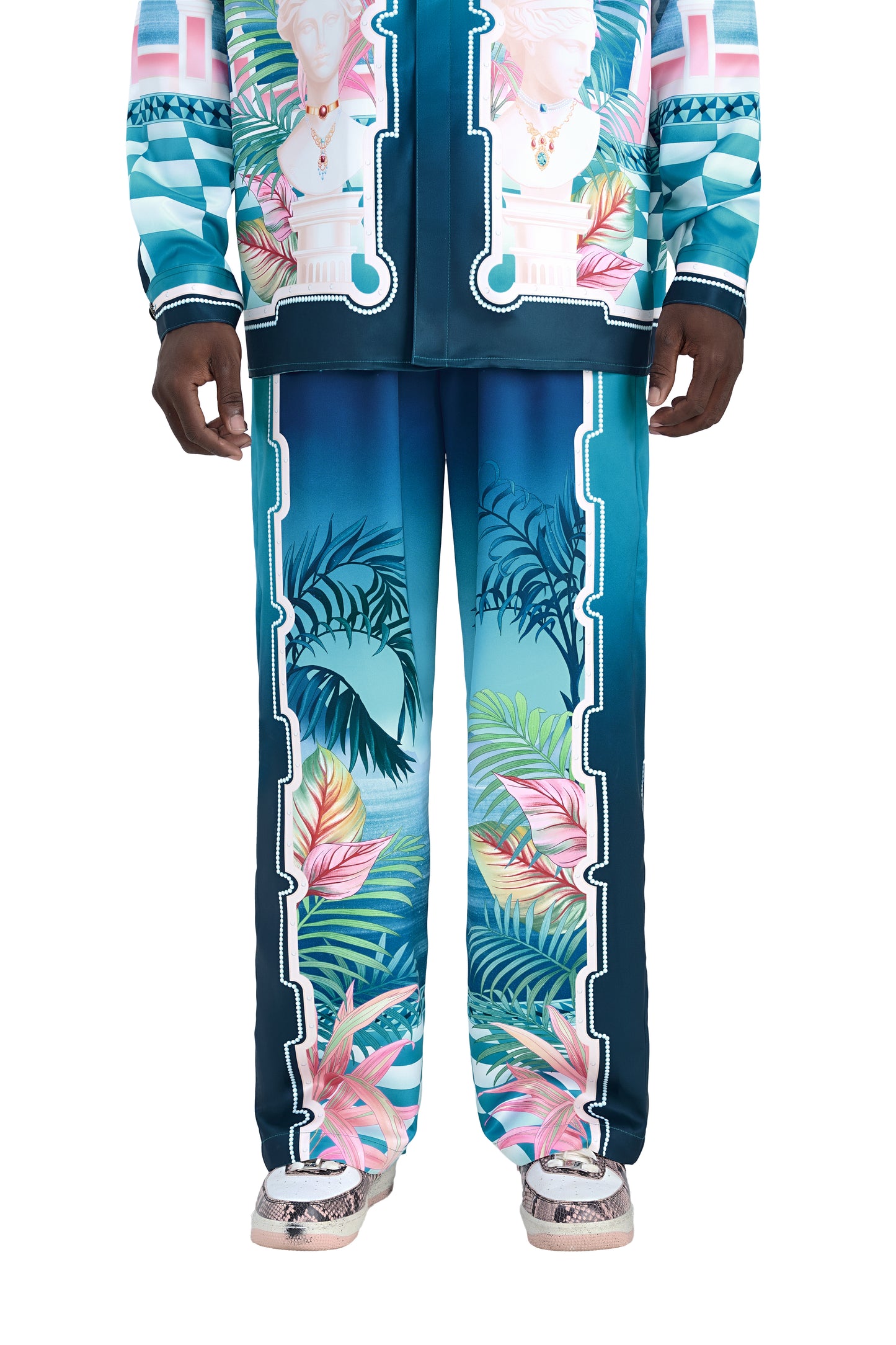 The Playa Duke Silk Pants | Premium Printed Silk Taffeta Luxury Maximalist Tropical Baroque