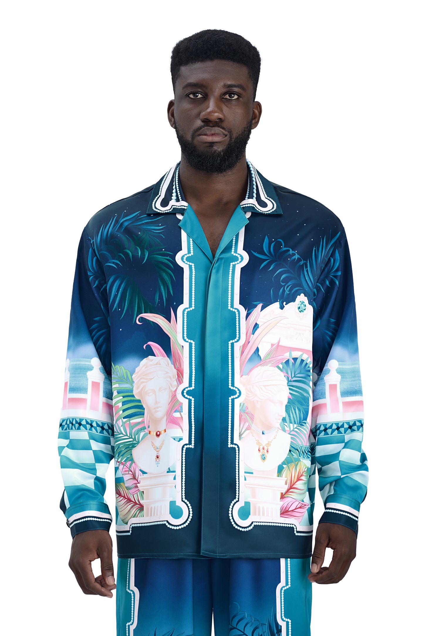 The Playa Duke Silk Shirt | Premium Printed Silk Taffeta Cuban Collar Long Sleeve Maximalist Tropical Baroque
