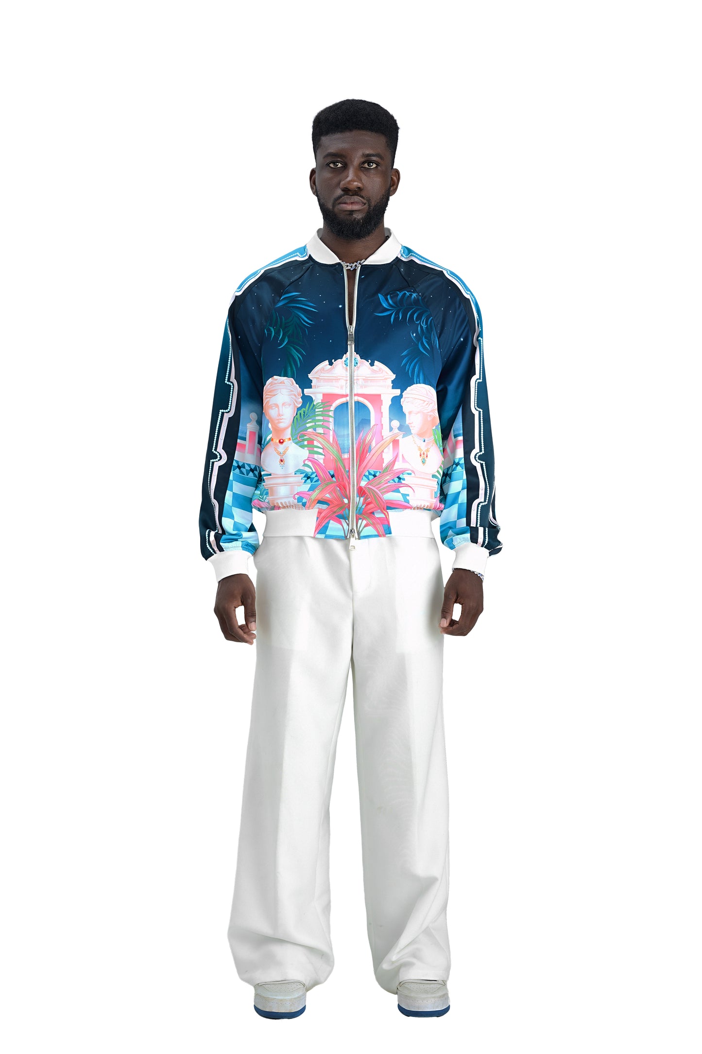 The Playa Duke Silk Bomber | Premium Printed Silk Taffeta Luxury Maximalist Tropical Baroque
