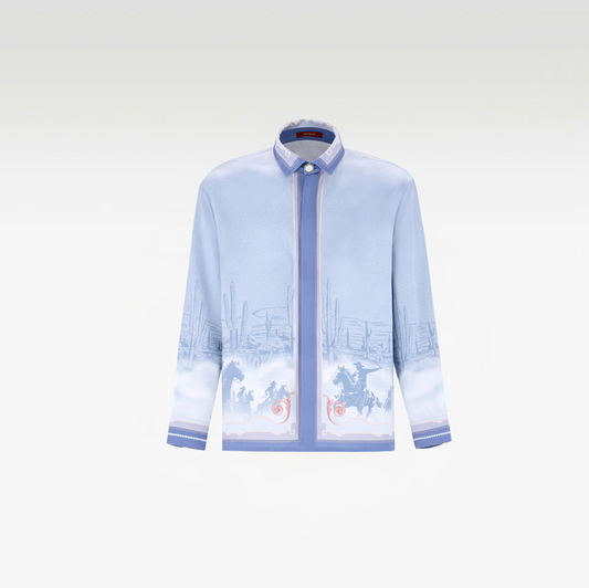 The Bit Of Blue Long-Sleeved Shirt | Proprietary SILKRA™ Cinematic Cowboy Print