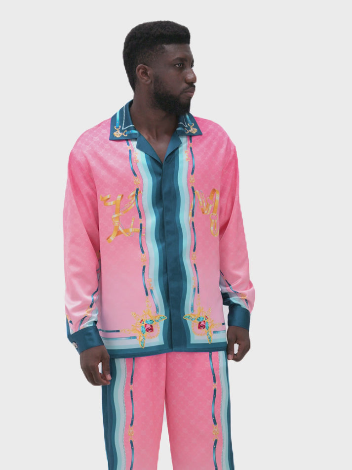 The Fancy Duke Long-Sleeve Silk Shirt | Decadent Printed Silk Taffeta ...