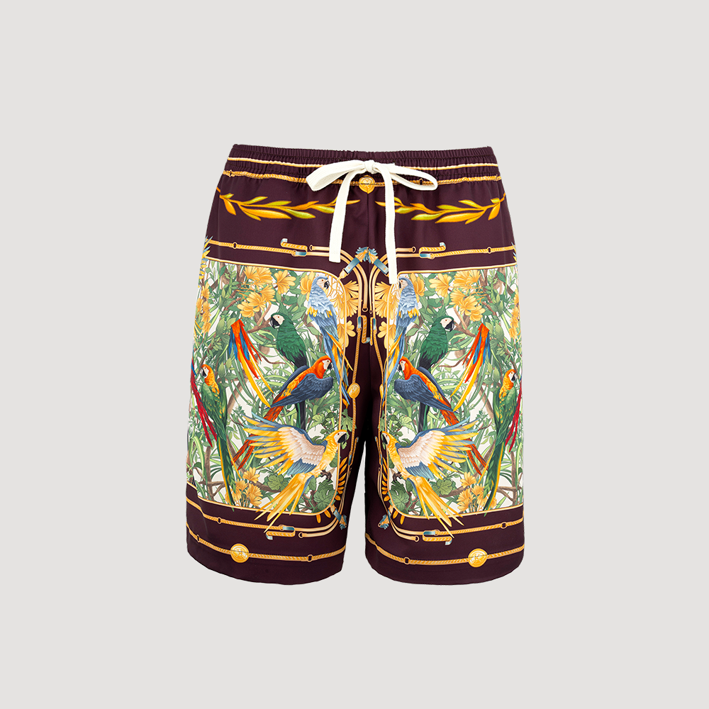 Emerald Aviary Silk Shorts | Luxury Baroque Botanical Shorts