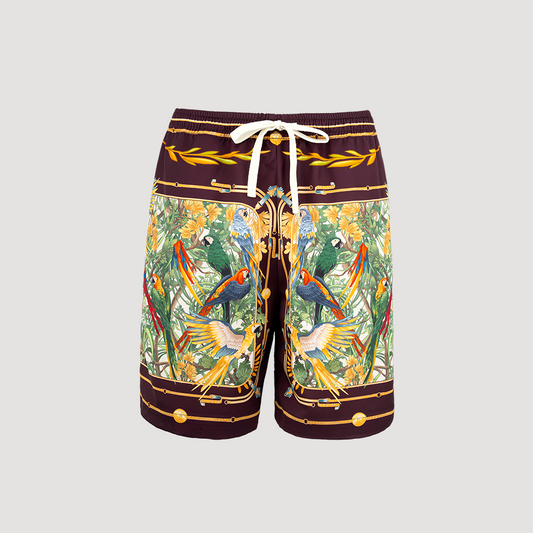 Emerald Aviary Silk Shorts | Luxury Baroque Botanical Shorts