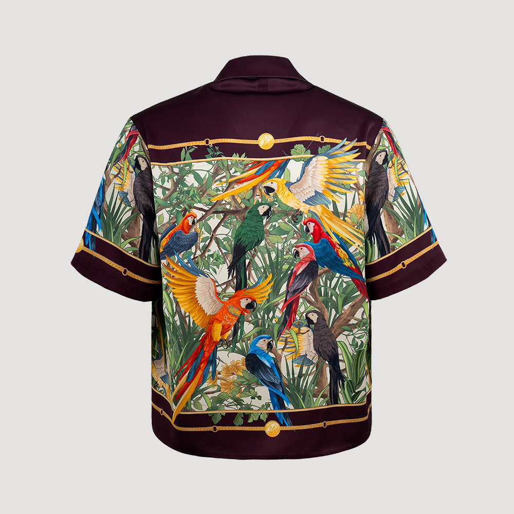 Emerald Aviary Silk Shirt | Luxury Baroque Botanical Button-Up