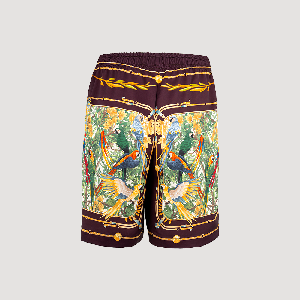 Emerald Aviary Silk Shorts | Luxury Baroque Botanical Shorts