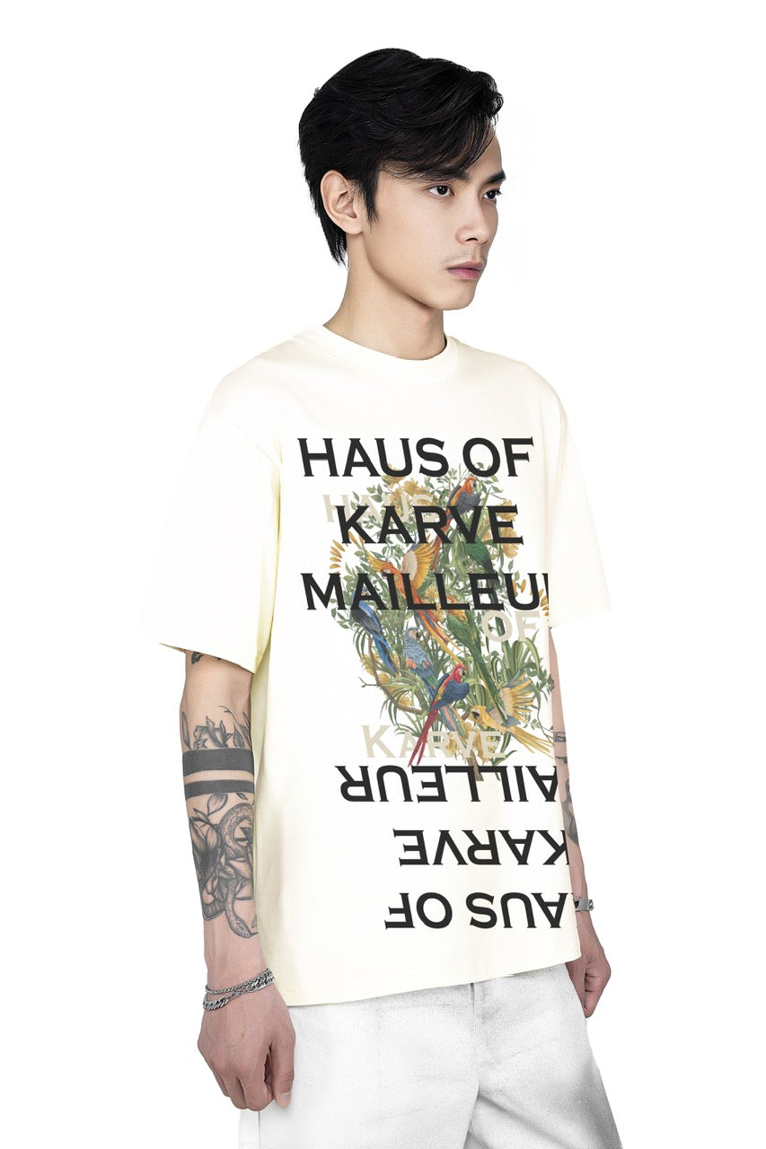Parrot Cotton T-Shirt | Symmetrical Tropical Oversized Shirt Unisex Wide-Fit