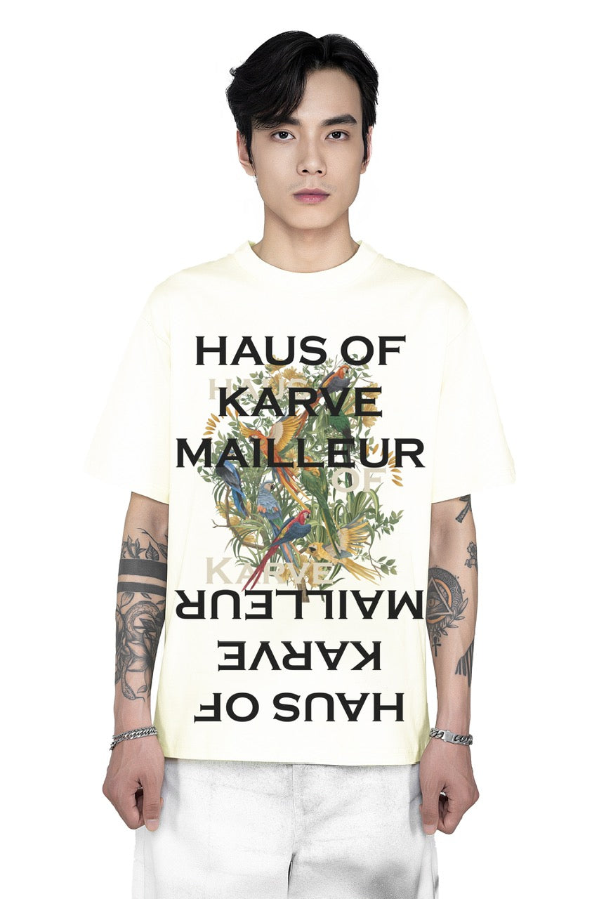 Parrot Cotton T-Shirt | Symmetrical Tropical Oversized Shirt Unisex Wide-Fit