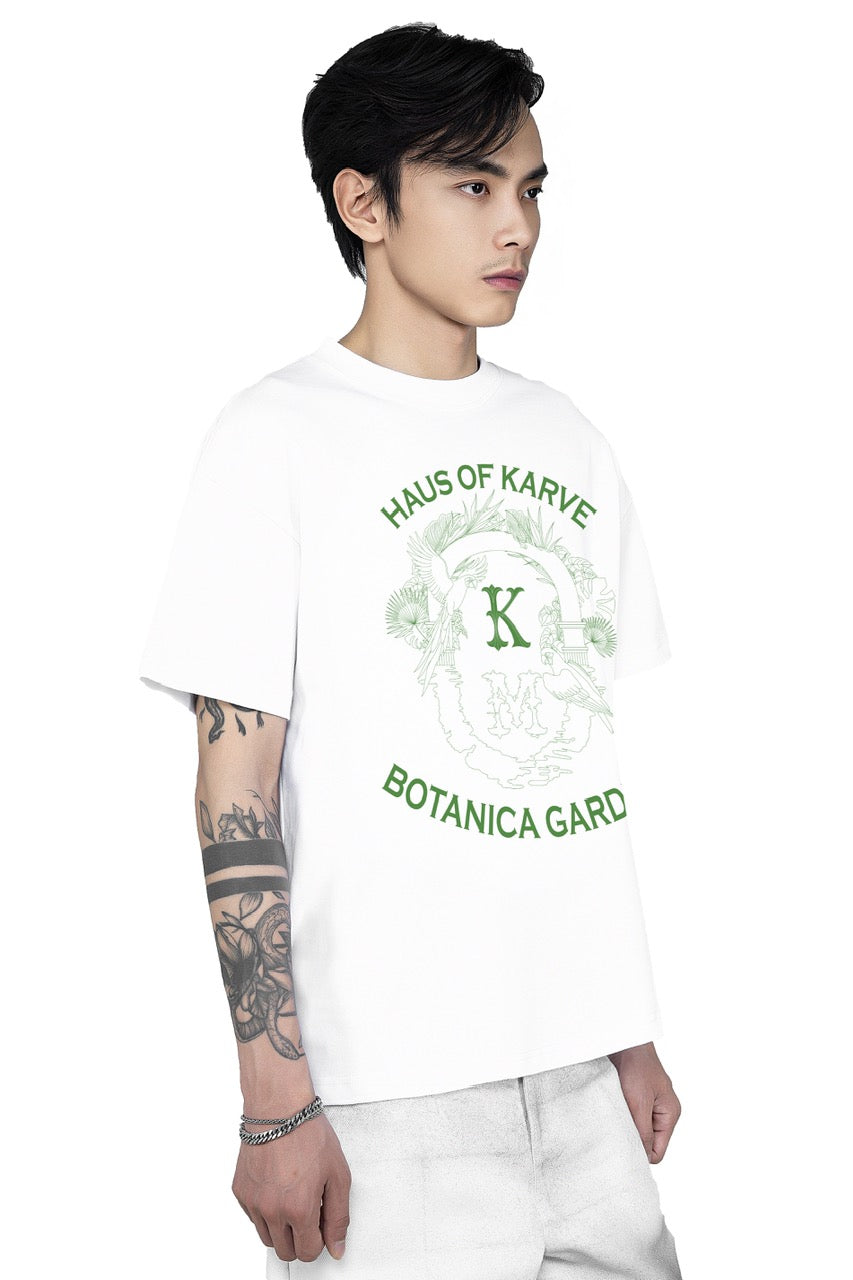 Botanica Cotton T-Shirt White | Green Graphic Boxy Fit – Unisex Streetwear