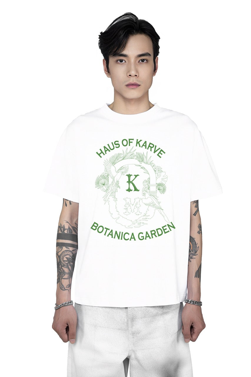Botanica Cotton T-Shirt White | Green Graphic Boxy Fit – Unisex Streetwear